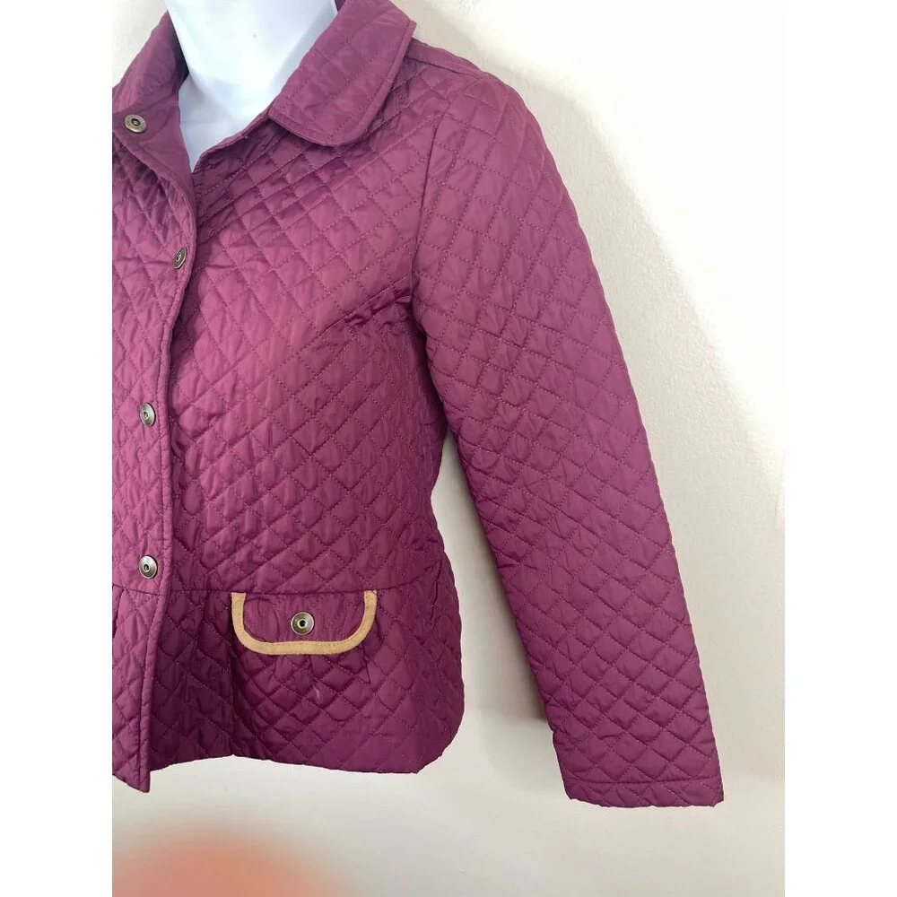 Gymboree Old Money Equestrian Quilted Jacket Girl Medium Burgundy Pockets Preppy